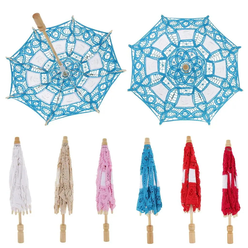 Mini Lace Embroidered Parasol Umbrella Wedding Bridal Flower Girl Photo Prop 15