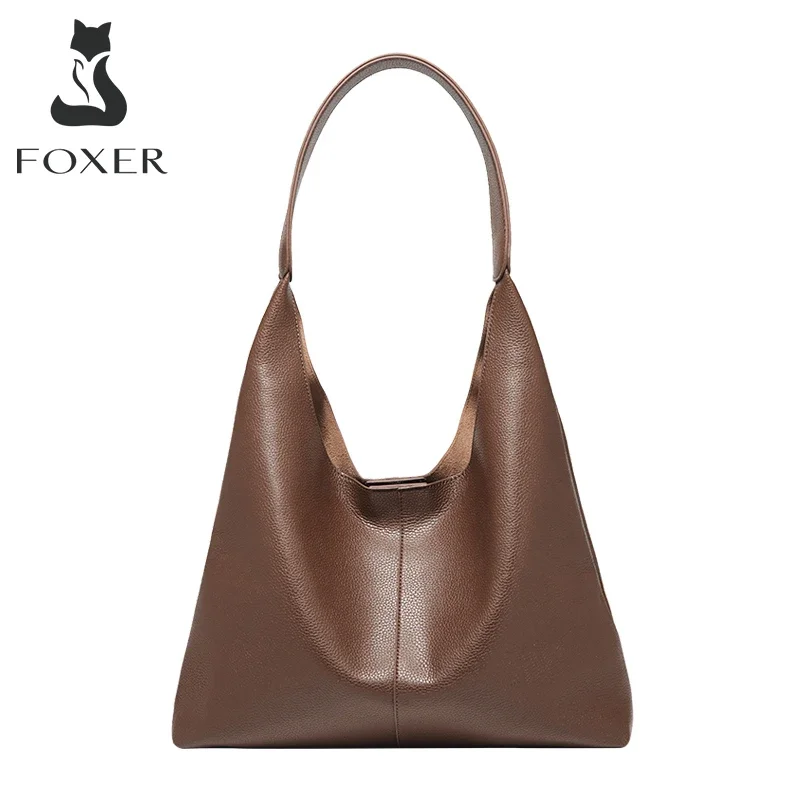 

FOXER 2024 Vintage Women's Handbag Soft Cowhide Solid Color Lady Casual Composite Bag Commuting Underarm Shoulder Bag Large Tote