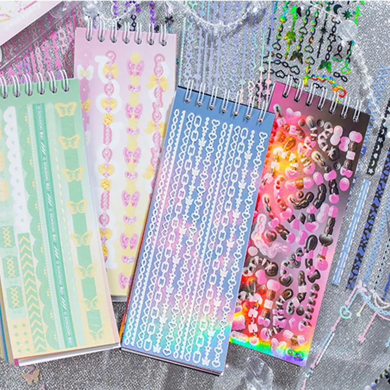 귀여운 레이저 체인 러브 하트 나비 장식 스티커 책, DIY 스크랩북 스티커, 색종이 스티커, 30 매