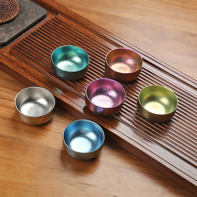 Titanium Cup Pure Titanium Tea Cup 50ml Outdoor Camping Portable Tea Set Portable Storage Double Layer Anti Scalding Lightweight