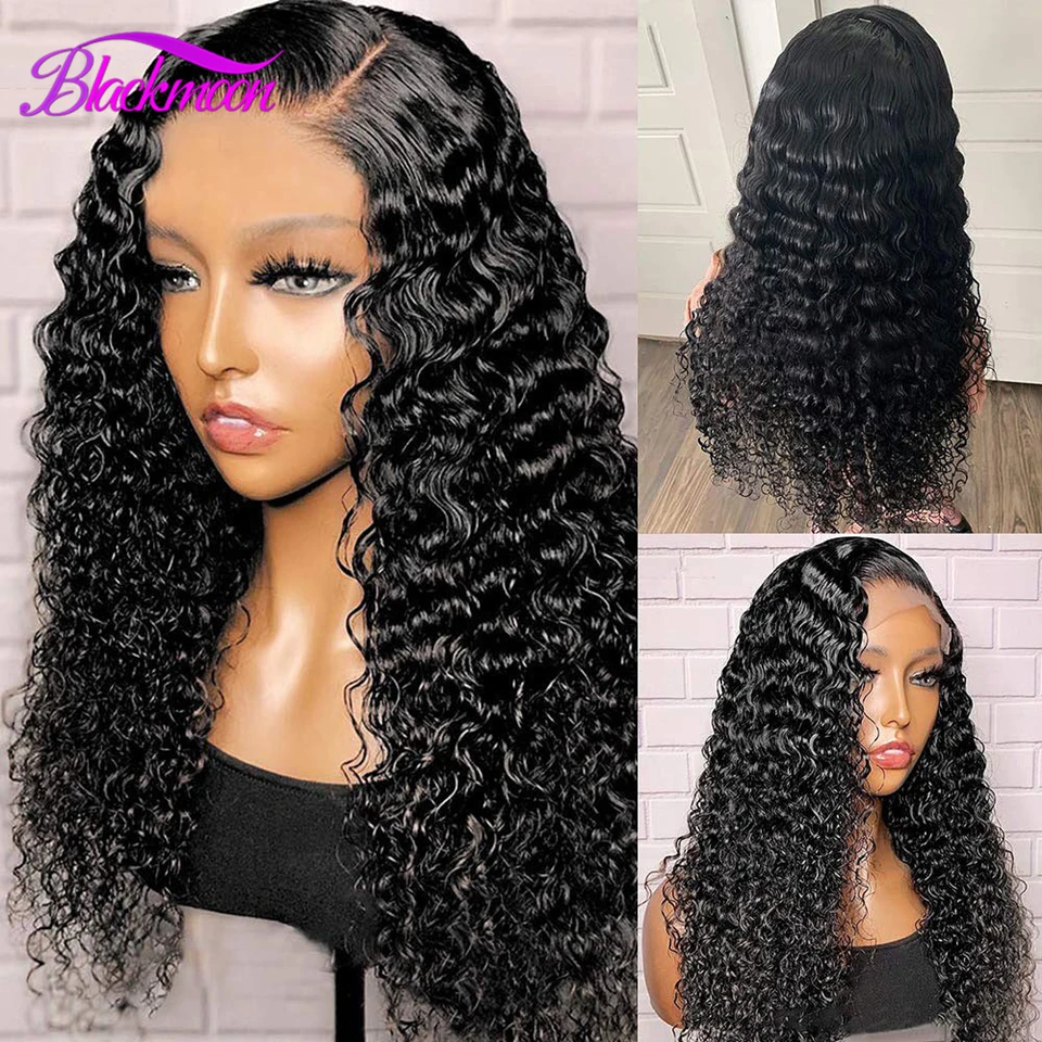 Human Hair Wig Brazilian Deep Wave Frontal 13x4 Lace Front Pre Plucked Deep Curly 4x4 Closure For Women