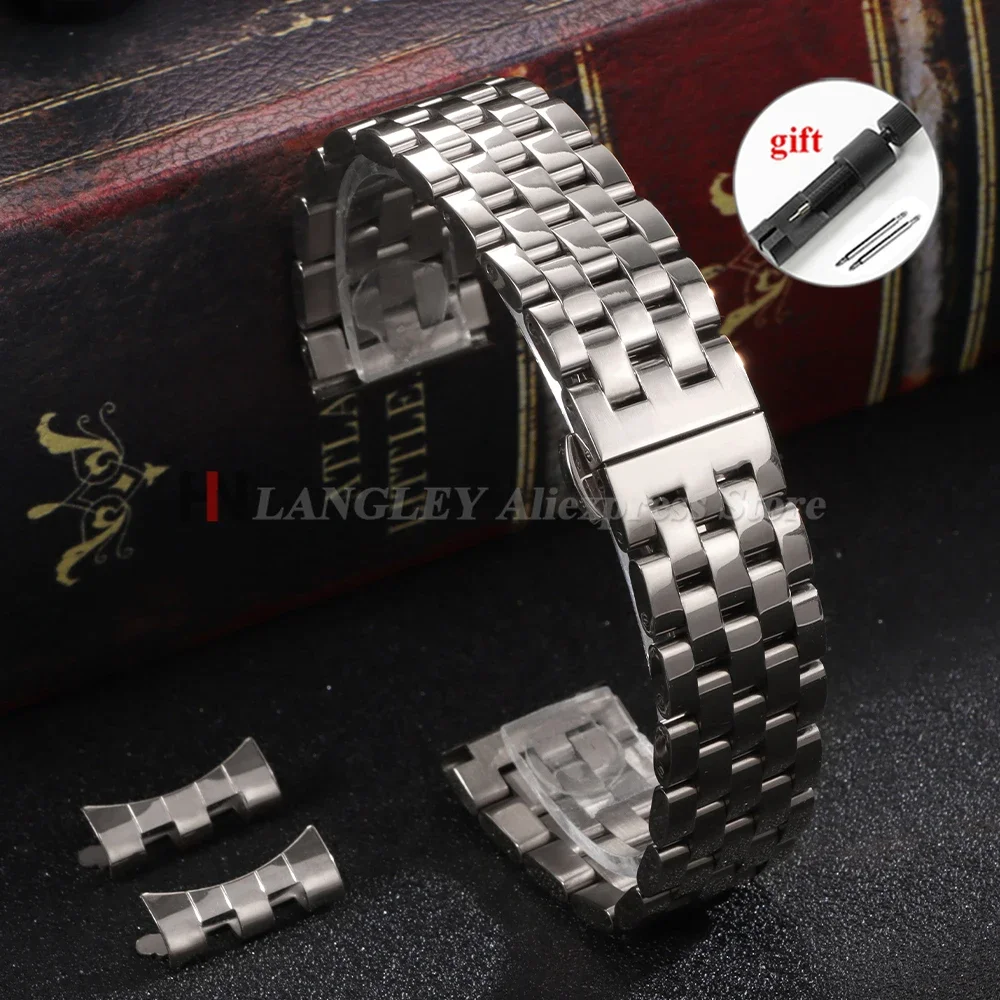 Premium Solid Stainless Steel Watchband - High Quality Strap with Curved/Flat End
