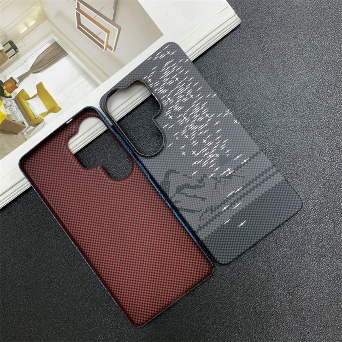 Luxury Kevlar Carbon Fiber Starry Sky Mountain Pattern Phone Case - Slim Hard Plastic Cover