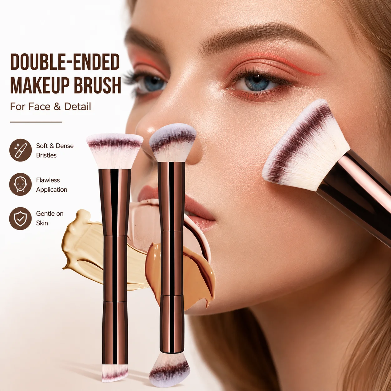2pcs Dual-Ended Makeup Brush Set – Foundation & Blush, Soft Fibers, Travel-Friendly, Precise Application Beauty Tools 5