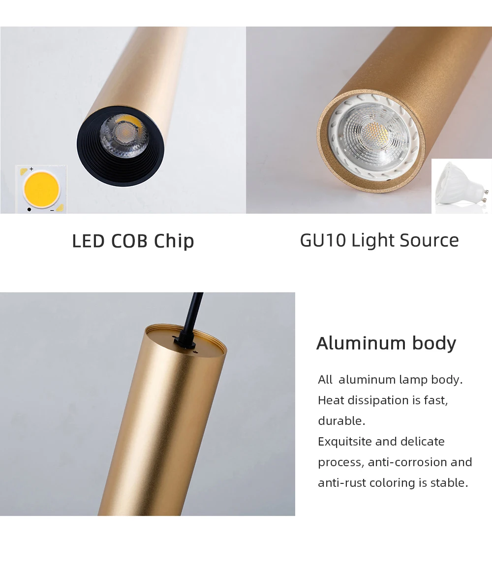 pendant ceiling lights Modern LED Pendant Long Tube Black White Rose Golden Ceiling Replaceable GU10 Island Bar Counte Shop Room Kitchen Fixtures Lamp gold ceiling lights