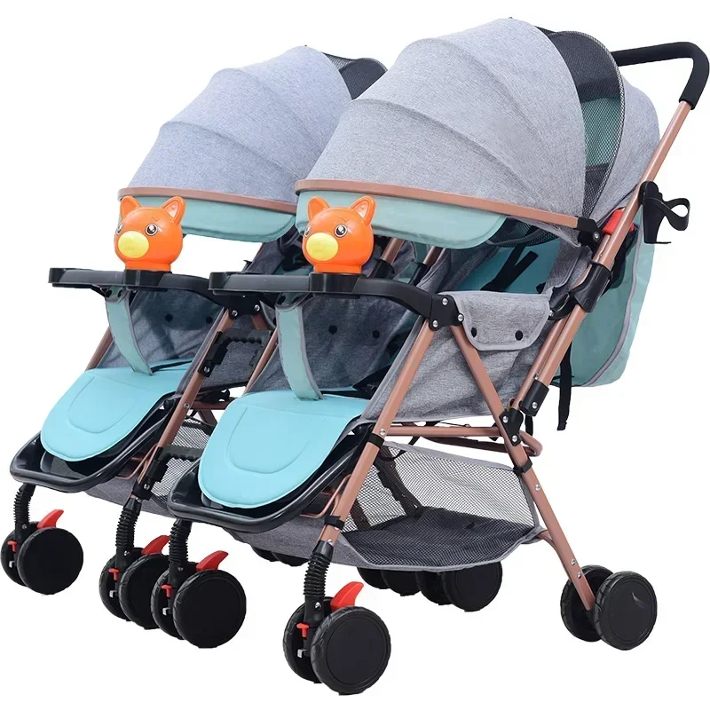 Twins Baby Stroller Can Sit and Lie Baby Carriage High Landscape Lightweight Collapsible Double Seat Carts 0-4 Years Old