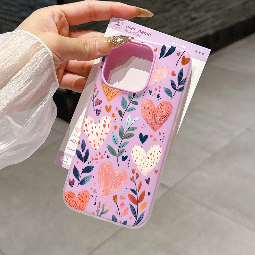 Cute Candy Matte Love Heart Leaves Flower Phone Case