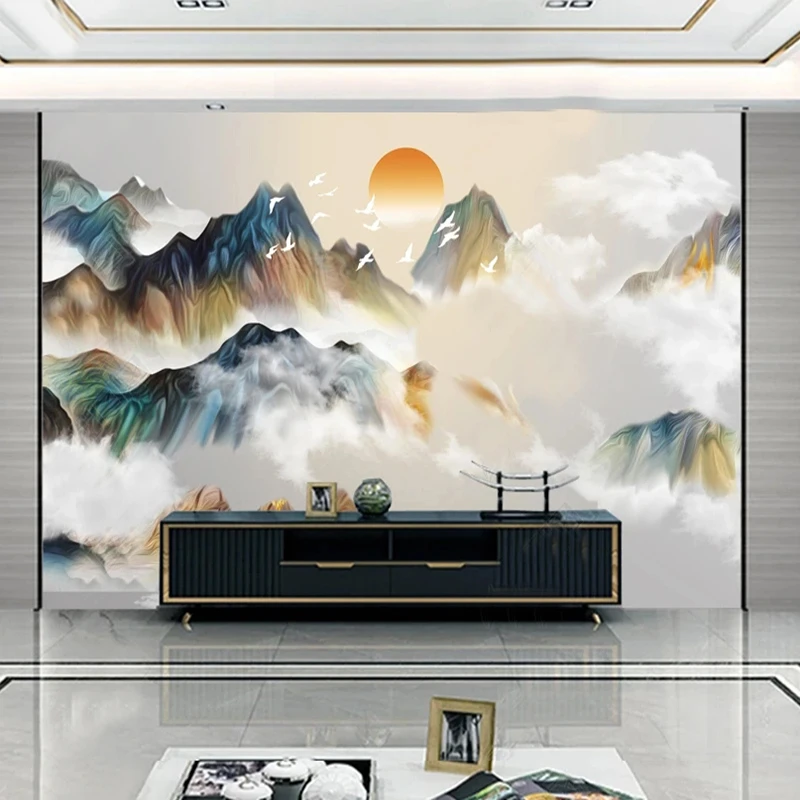 Custom Mural Wallpaper Modern Simple Ink Sunrise Scenery Wall Sticker Bathroom Living Room Waterproof Wall Papers Home Decor