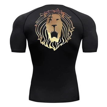 Lion Print Compression Shirts for Men Gym Workout Undershirt Baselayers Athletic Quick Dry Tshirts Tees Short Sleeve Rash Guard 1