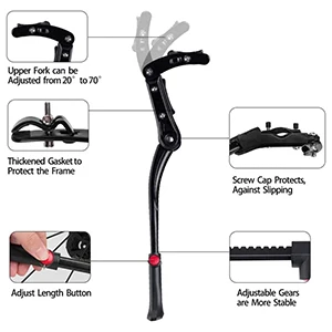 Adjustable Bicycle Kickstand, Aluminium Alloy, Universal Rear Bike Kickstand for 24 inch to 29 inch Mountain Bike and Road Bike