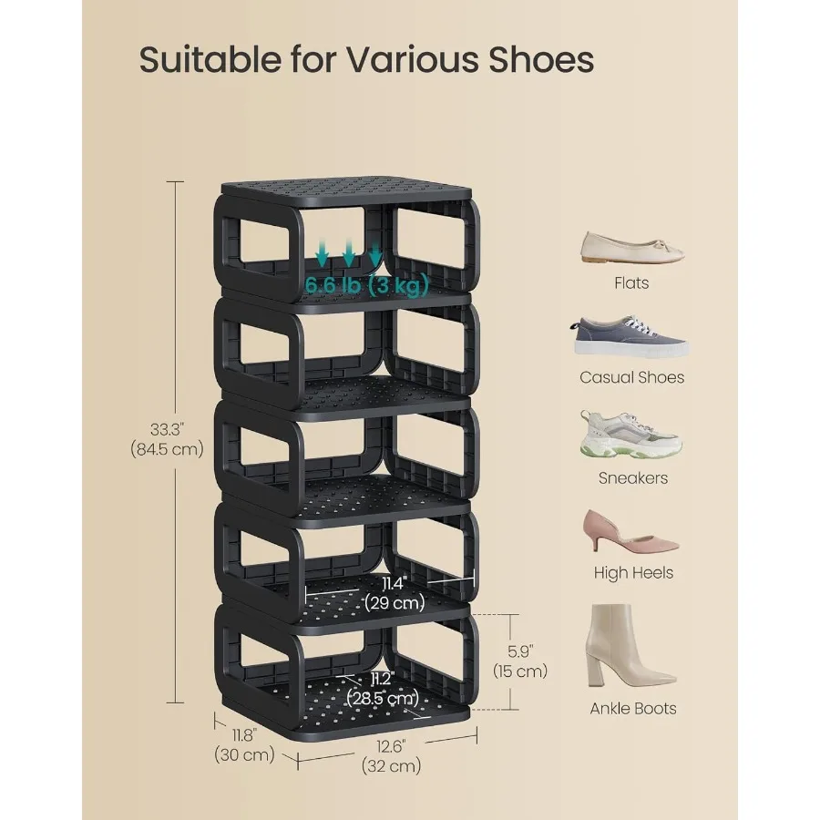 Shoe Rack Shoe Organizer 6 Shelves Shoe Storage Narrow Shoe Shelf Open Shelf for Entryway Living Room Bathroom SpaceSaving Ink