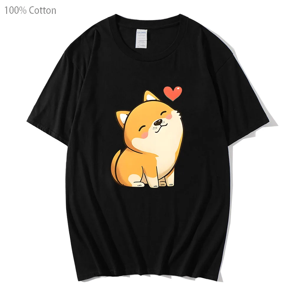 

100% Cotton Tshirt Kawaii Cute Shiba Dog T-Shirts Men/Women Summer Clothing Cartoon T Shirts Unisex Casual Aesthetic Clothes