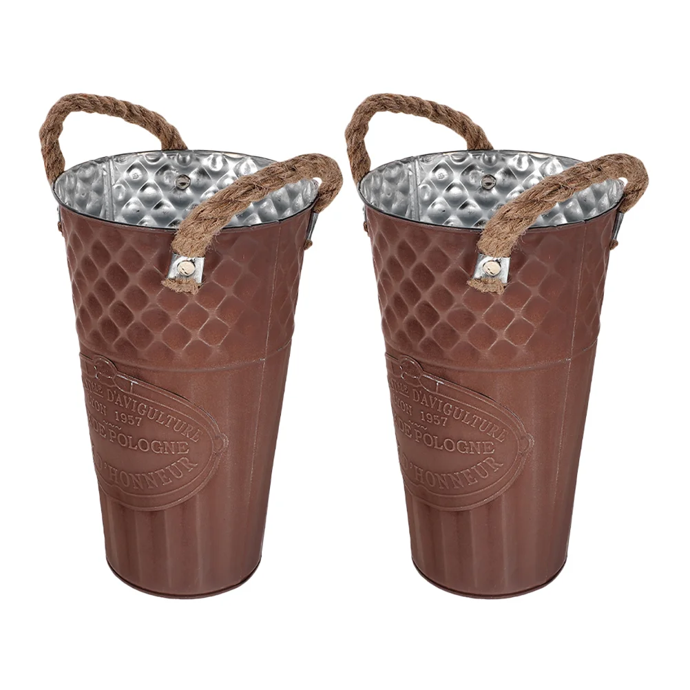 

2Pcs Iron Flower Pot Multi-functional Iron Flower Plant Bucket Vase with Handle