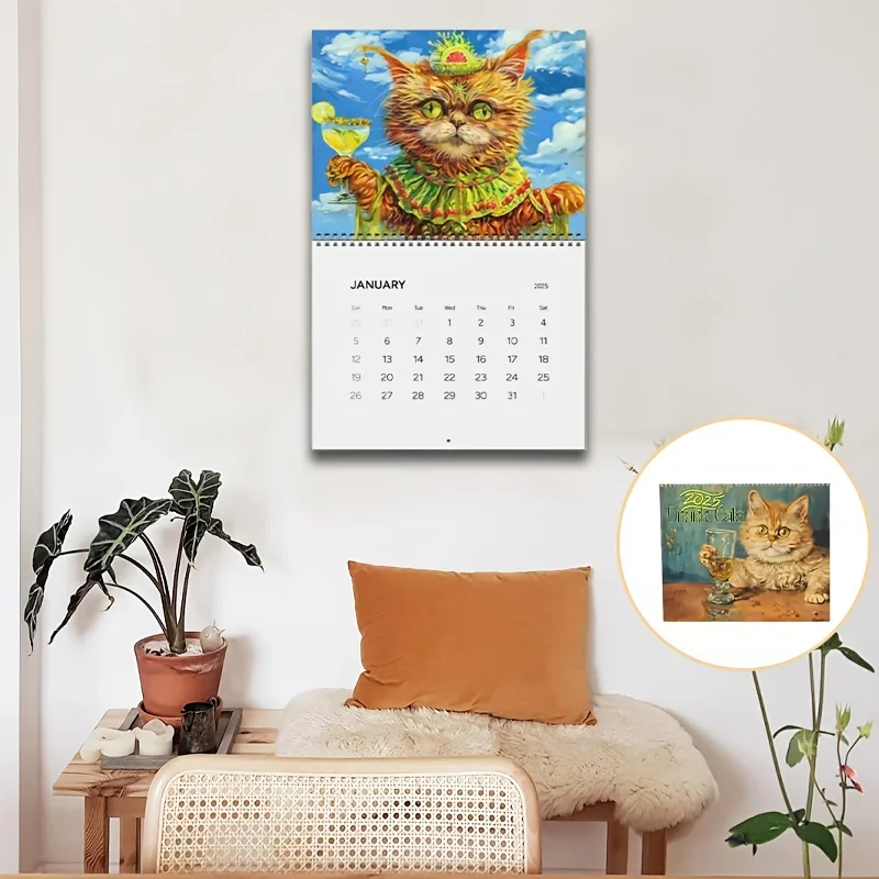 2026 Drunk Cats Calendar Cartoon Funny Weird Cat Hangable Calendar 12 Months Family Schedule Planner Organizer