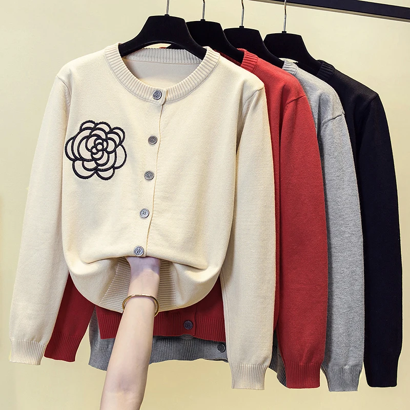 

Женский однобортный Кардиган с цветочной вышивкой, Осень-зима