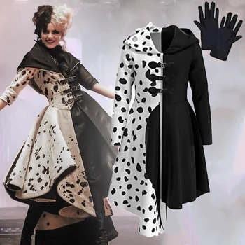 Crudelia De Vil Costume Cosplay Cameriera Abito Costumi di Halloween per le donne Vestido Gioco di ruolo Abbigliamento Abito uniforme da festa