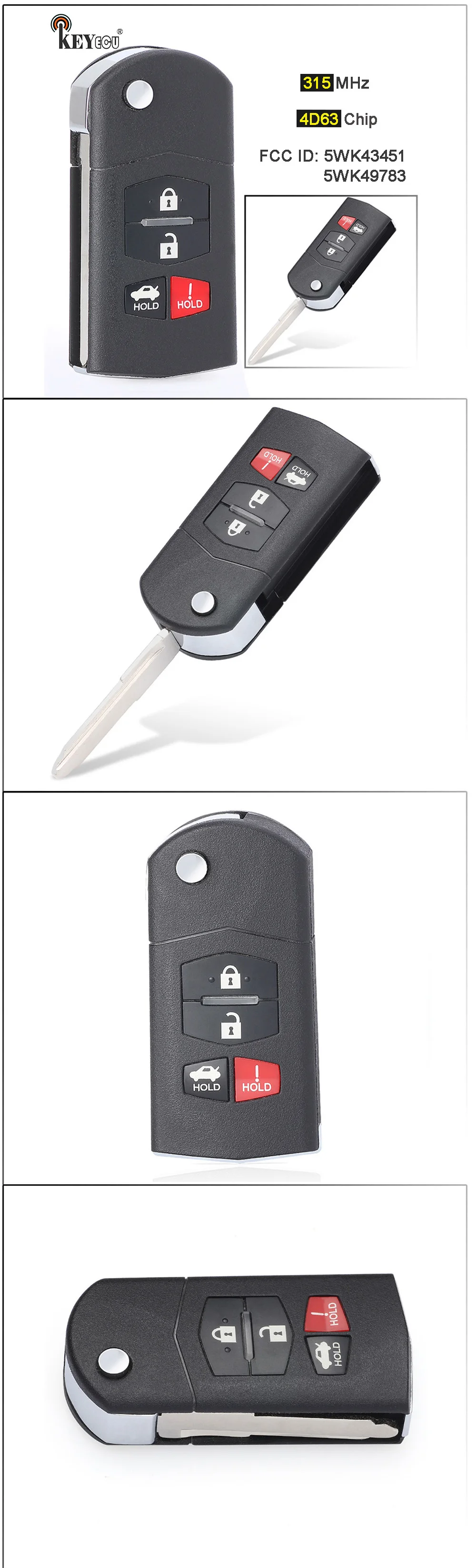 Keyforkess 315MHz 4 d63 Chip p/n: 5 wk43451 5 wk49783 sostituzione Flip 3 1 4 pulsanti portachiavi remoto per Mazda 6 2009 2010 - S1f468a312a5e4a3f8c5615809fd6fc7eA