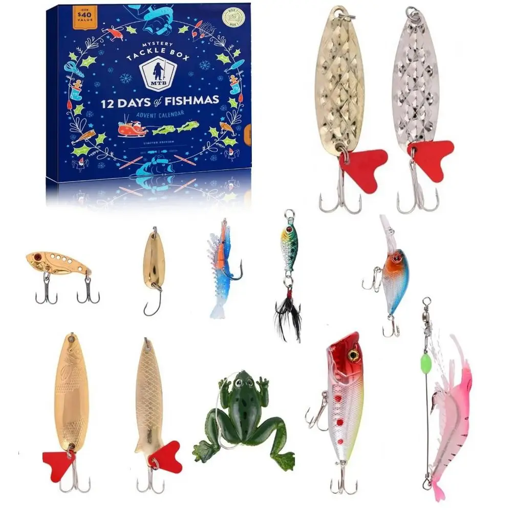 

Metal 12/24 Days Countdown Fishing Set New Colorful Fishing Enthusiast Gift Creative 2024 Xmas Surprise Gift