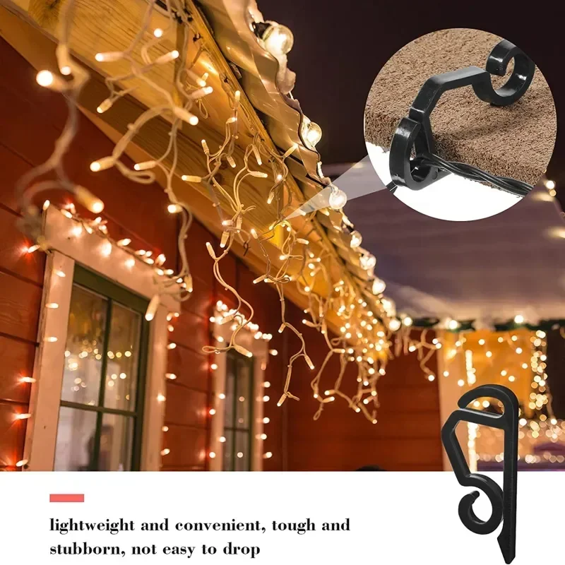 Black Heavy String Hooks Plastic Gutter Duty Clips 100pcs Hook Securing Hook Clamp Light Light Wire Outdoor Lights Christmas