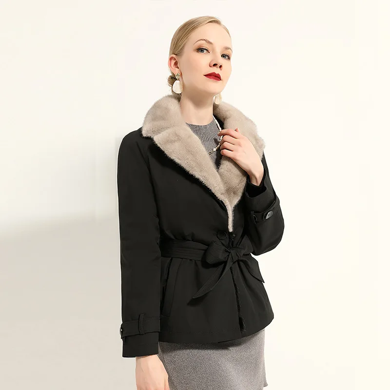 

Women's Fur Coat 2223 Trend Natural Fur Long Mink Detachable Outerwear Jackets Trench Coats New Outdoor Clothes Clothing Black