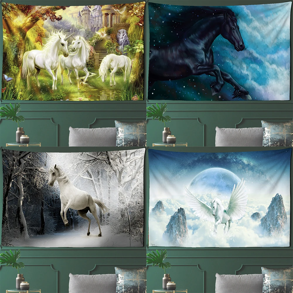 

Белая фотография, единорог, украшение для дома, лесной пейзаж, гостиная, спальня, настенное украшение