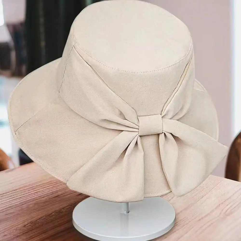 

Summer Bow Tie Fisherman Hat New Wide Large Brim Outdoor Women Bucket Hat Fashion UV Proof Sun Protection Hat Beach Sun Cap