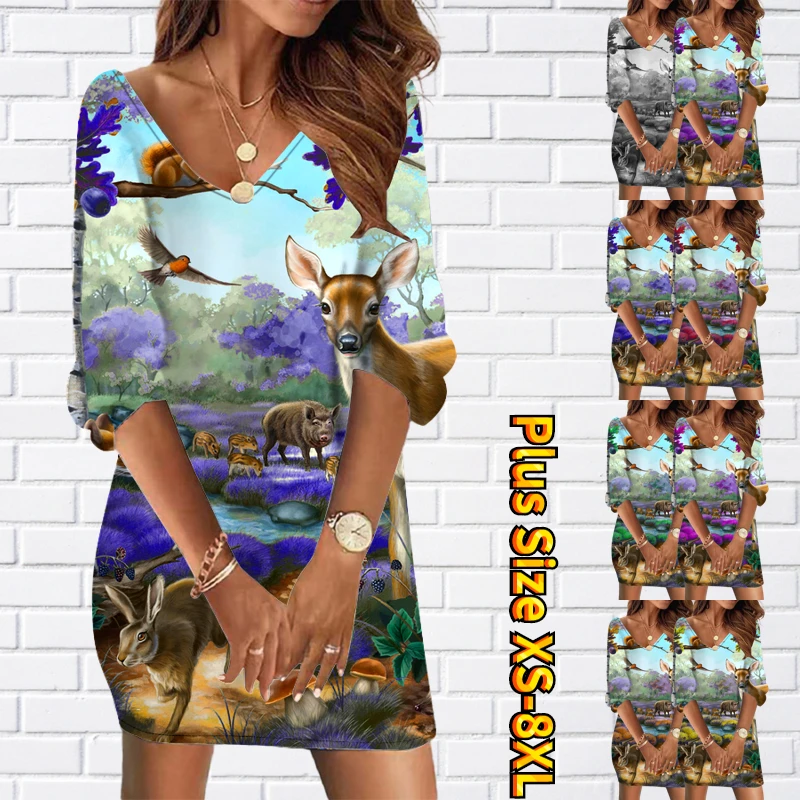 

2023 NewWomen New Design Printed Slim Skirt Autumn Winter Daily Street V-neck Skirt Fashion Miniskirt Elegant Party Dress