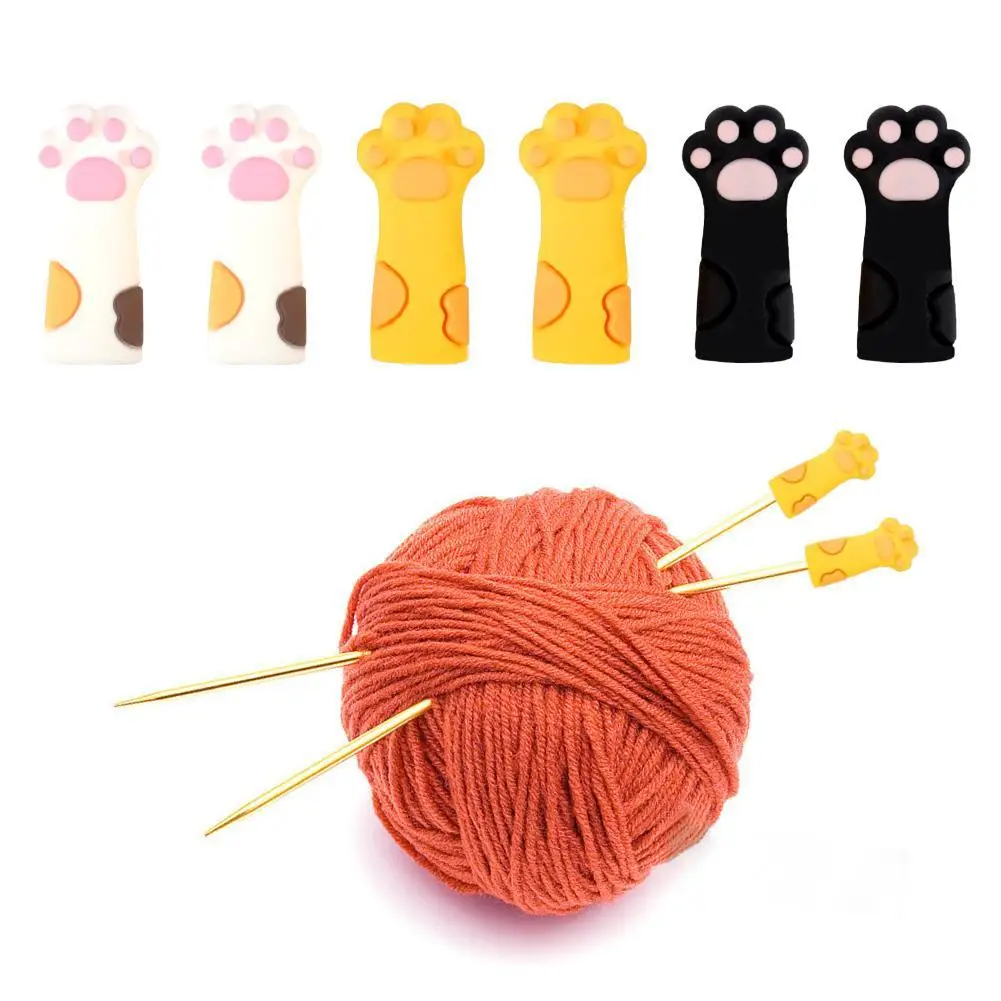 

6pcs Cute Cat Paw Knitting Needle Stoppers Needles Point Silicone Protector Anti-shedding Cap DIY Weave Tool Sewing Accessories