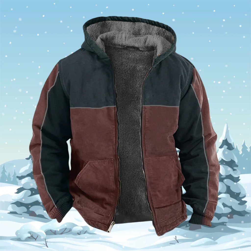 

Warm Hoodie 2023 Vintage Fleece Coat Winter Zip-up Hoodie Men Patchwork Solid Color Sweatshirts Parka Jackets Clothing Outerwear