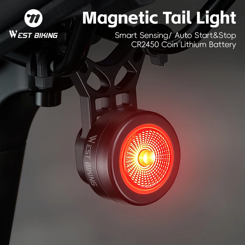 WEST BIKING Magnetic Bike Tail Light 5 Modes Waterproof Mini Smart Sensor Bicycle Rear Light for Night Riding MTB Bike Light