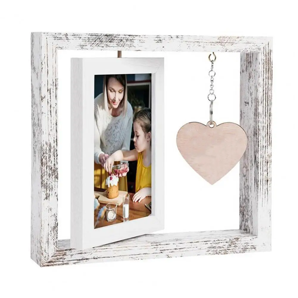 Rotating Photo Frame Wooden Picture Frame 360-degree Rotating Wooden Photo Display with Heart Pendant photo frame wood photo frame wood frame wood picture frame