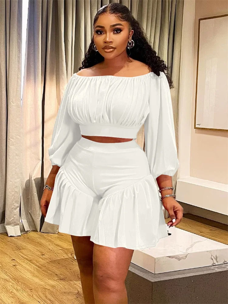 Wmstar Plus Size Shorts Sets Casual Off Shopulder Crop Top and Short Pants Two Piece Women Sport Outfits Wholesale Dropshipping