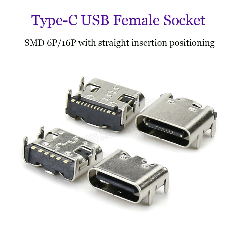 

SMD Type-C USB-3.1 Two-Way Socket Female Socket 6P/16P Hd Transmission Mobile Phone Plug Charging Interface