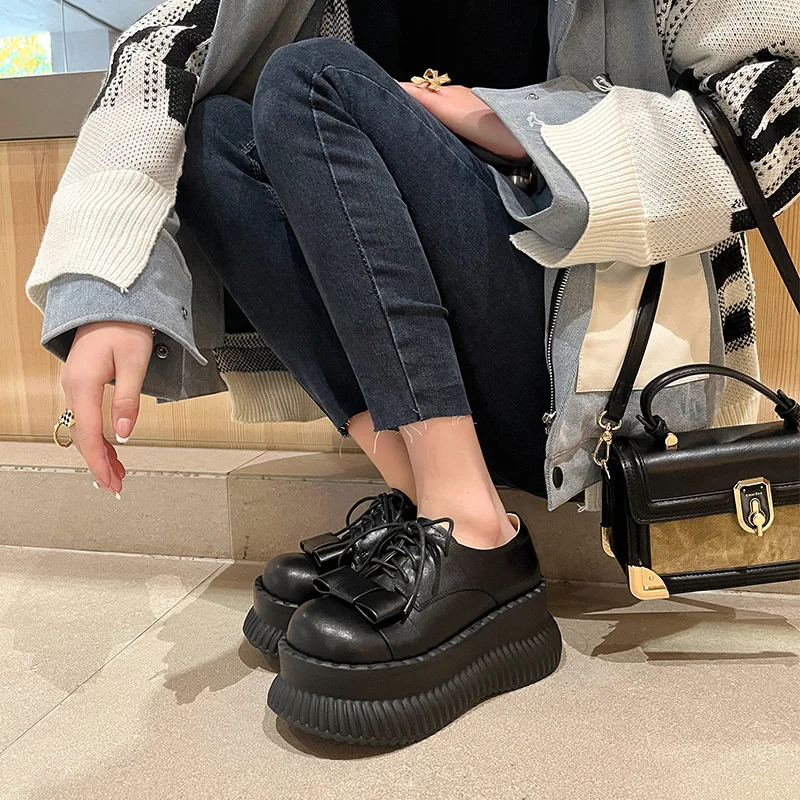 Spring and Fall Round Toe Butterfly Knot Women Pumps Thick Sole Chunky Heels Solid Color Up Ins Fashion Sweet Female Shoes New