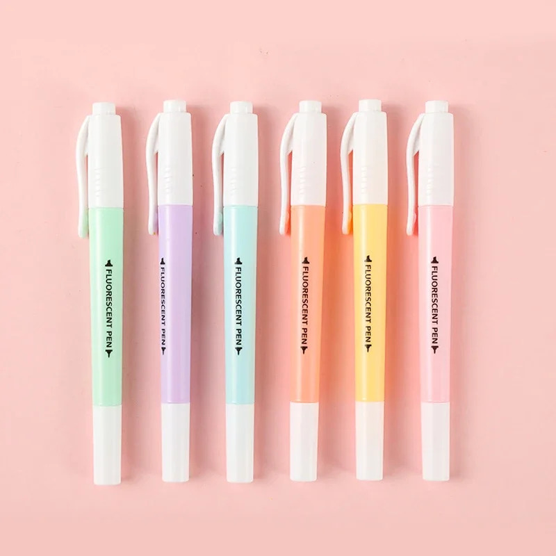 6 Colors Highlighter Markers Double Head Pastel Highlighter Pens Kawaii School Stationery School Supplies Aesthetic for Girl Kid