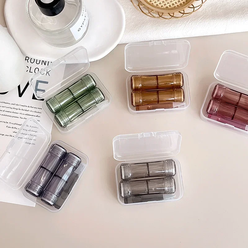 

Contact Lens Case Cylindrical Double Left and Right Conjunction with Gasket Contact Lens Case Transparent Companion Case