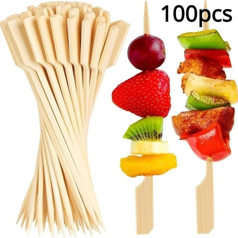 4.7in BBQ Party Bamboo Skewers Wooden Barbecue Skewers for Appetizers Natural Wood Sandwich Fruit Charcuterie Boards Accessories bamboo skewer