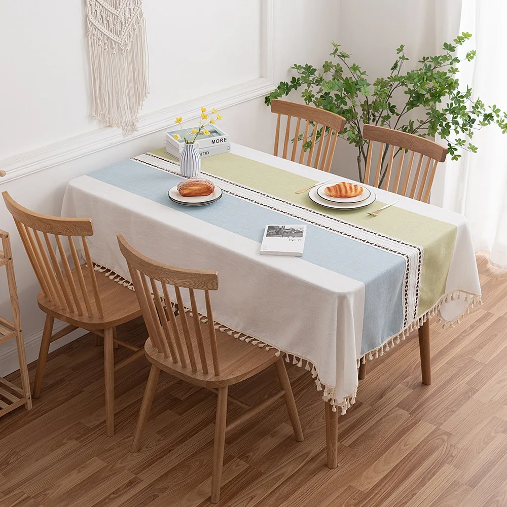

Embroidery Tablecloth with Fringe Rectangle Tea Table Cloth Table Protector Cover Indoor Outdoor Use Party Table Decoration