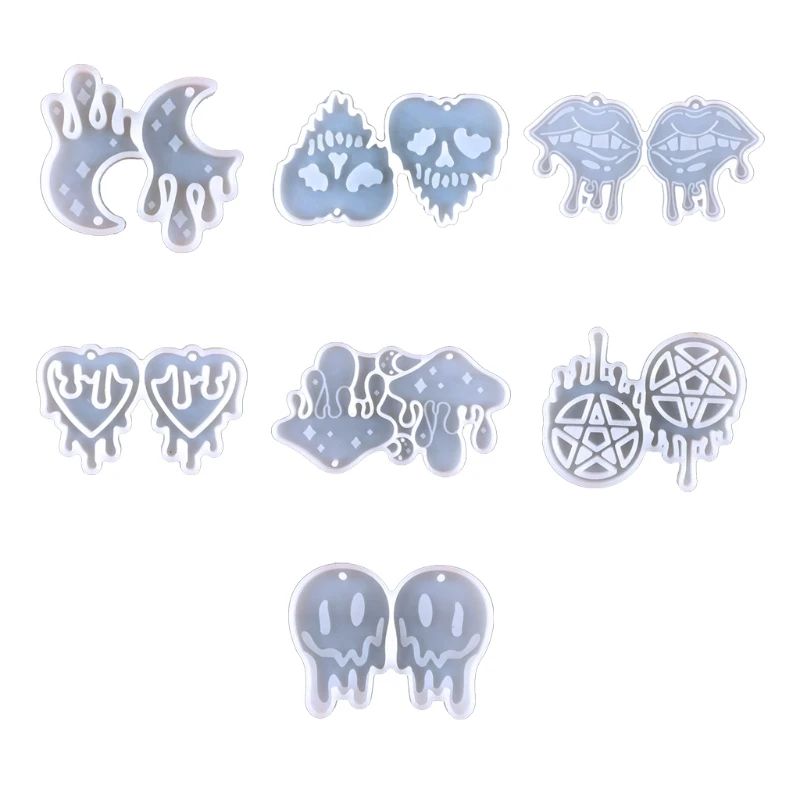 

1PC/7PCS Earring Silicone Mold Epoxy Resin Casting Molds for Halloween Decoration Women Girl Jewelry Making DIY Crafts