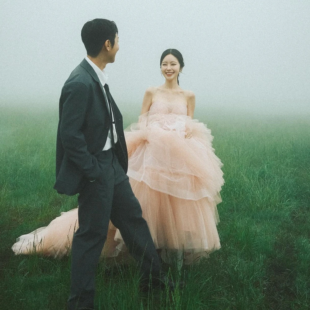 

Prom Dress Evening Korea Exquisite Fashion A-line Wedding Party Layered Organza Floor Length Court