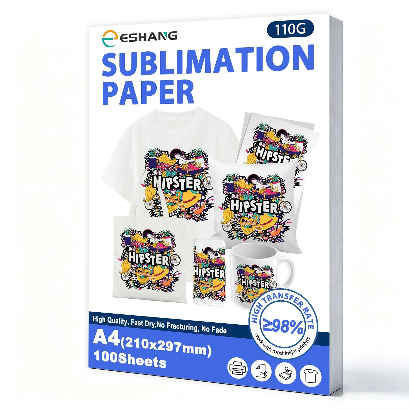 ESHANG 100매 승화 전사지, A4 110G 잉크젯 프린터용 열전사지, DIY..