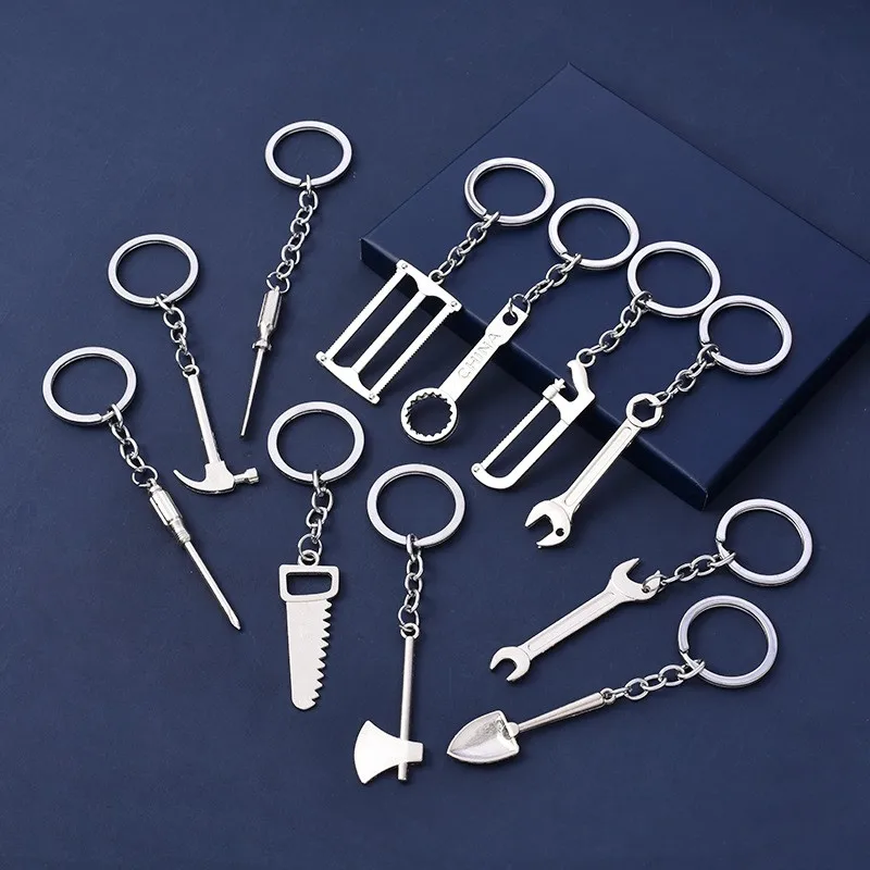 Metal Tools Model Keychain Pliers Spanner Vernier Caliper Saw Screw Driver Shovel Axe
