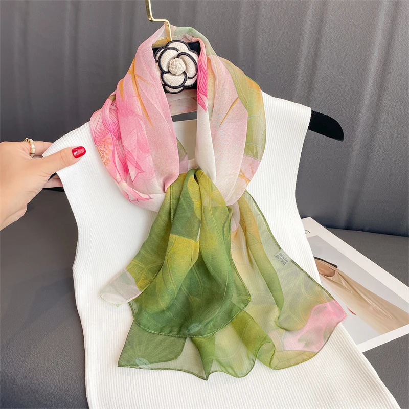 Luxury Brand Women Beach Scarf Georgette Silk Shawls Design Print Headband Female Summer Headband Wraps Sunscreen Hijab 2023 6