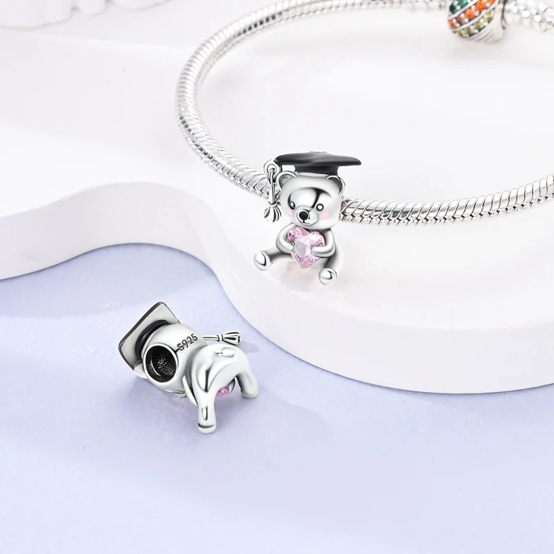 100% 925 Sterling Silver Graduation Season Owl Bachelor's Hat Charms Beads Fit Pandora 925 Original Bracelets DIY Jewelry Gifts