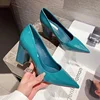 Women Shoes Patent Leather Slip-On Chunky Heels High Heels Women Temperament Pointed Toe Shallow Sexy Wedding Shoes Pumps 1