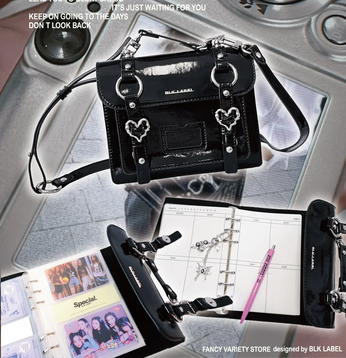 Y2K Photocard Collect Binder 3inch Photo Holder Books A6 Portable Handbag Loose Leaf Album Black Glossy PU Leather Itabag