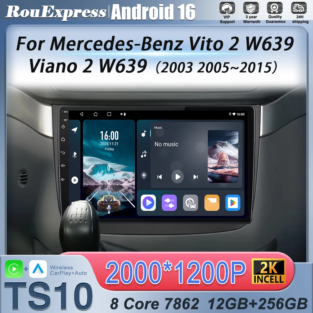 Radio para Auto Android 16 para Mercedes-Benz Vito 2 W639 Viano 2 W639 2003 2005 - 2015, Reproductor Multimedia Carplay, GPS, Video, Autoradio 1