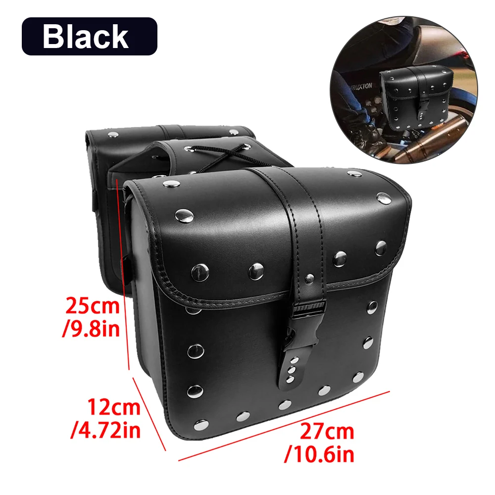 Motorcycle Saddle Bags 2 Pack Universal PU Leather Saddlebags For Honda Shadow Suzuki Boulevard Sportster