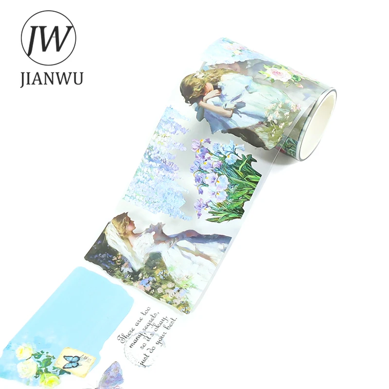 JIANWU60mm*200cm 빈티지 나비 꽃 캐릭터 풍경 소재 콜라주 스크랩북 PET 테이프 크리에이티브 저널 문구