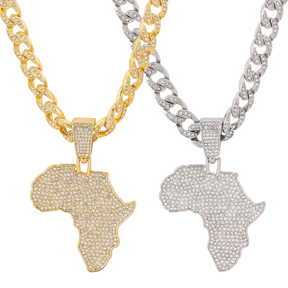 

Africa Map Pendant Necklace Women Men Silver & Gold Color Ethiopian Jewelry Wholesale African Map Hiphop Item